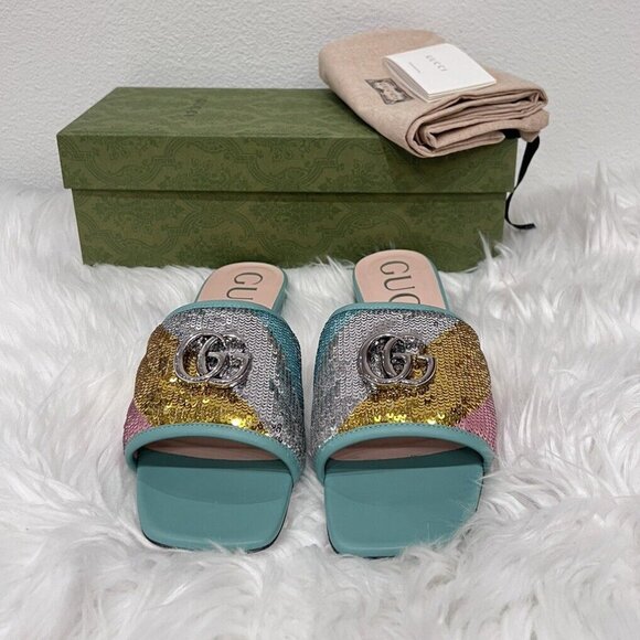 NIB Gucci Marmont Logo Interlocking GG Matelasse Jolie Slide Sandal Mule 39.5 - Picture 2 of 9